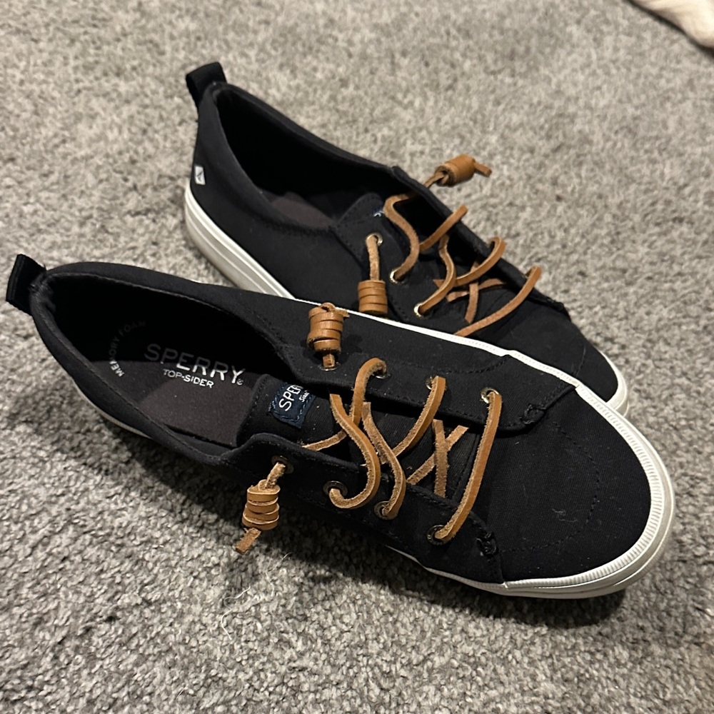 Sperry Black Canvas Sneakers with Tan Leather Laces
